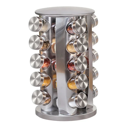 Rotating Stainless Steel & Glass Spice Jar Set